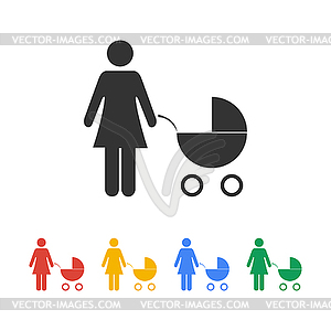 Woman with pram pictogram flat icon - vector image