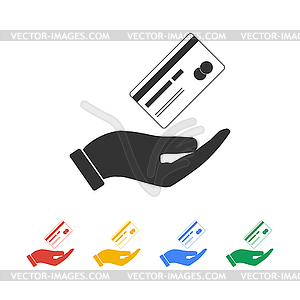 Bank credit card with hand, . Flat design style - vector clip art