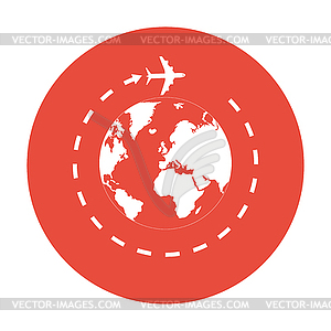 Globe and plane travel icon - vector image