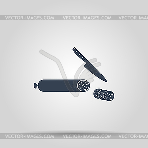 Salami with knife icon - vector clipart