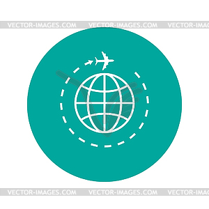 Globe and plane travel icon - vector image