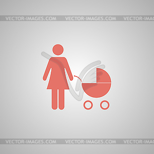 Woman with pram pictogram flat icon - vector image