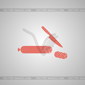 Salami with knife icon - vector clipart