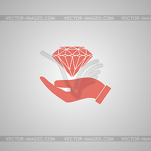 Hand and diamond icon - vector clip art