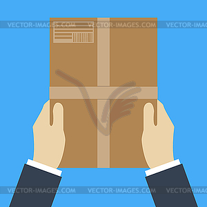 Delivery concept. Hand holding package - vector clipart