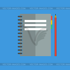 Notebook with pencil. Flat style - vector clip art