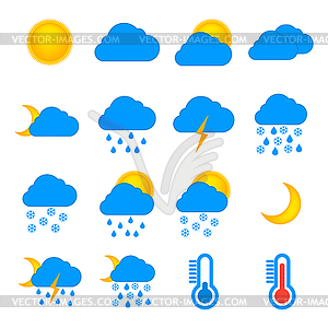 Прогноз погоды и метеорология символы иконки - векторизованное изображение клипарта