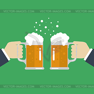 Toasting glasses of beer - vector clipart