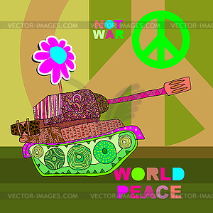 No war Postcard, poster. hippie background. world - vector clipart