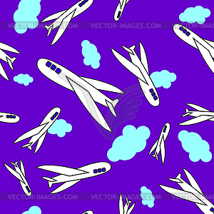 Бесшовные самолеты Pattern мультяшный, облака - рисунок в векторе