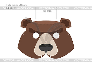 Carnival baby bear mask in A4 format. Print and - vector clip art