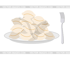 Dumplings in plate and fork. illu - vector image