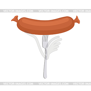 Sausage on fork. Delicacy meat food - vector image