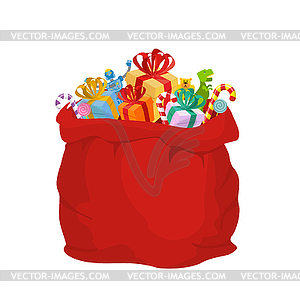 Bag with gifts Santa Claus. Big Red festive - vector clipart