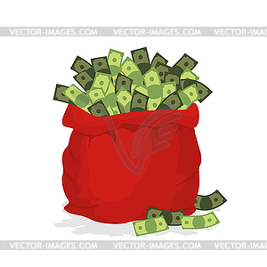 Money bag Santa Claus. Big Red festive bag filled - stock vector clipart