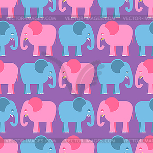 Elephants seamless pattern. Blue and pink animals o - vector image