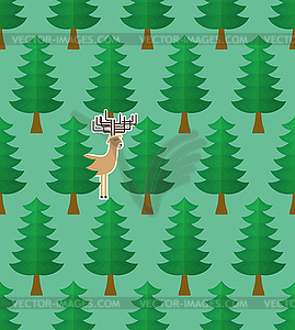 Seamless pattern with forest and deers - vector image