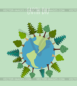 Earth day. Earth with trees. geometric trees and - vector clipart