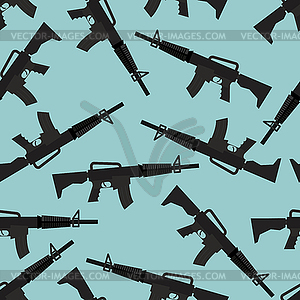 Automatic rifle M16 seamless pattern. Arms on blue - vector clipart