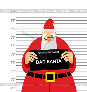 Mugshot is bad Santa. Arrested Sana Claus at - vector image