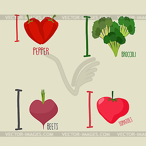 I love vegetables: broccoli and beetroot. Symbol - vector clipart / vector image