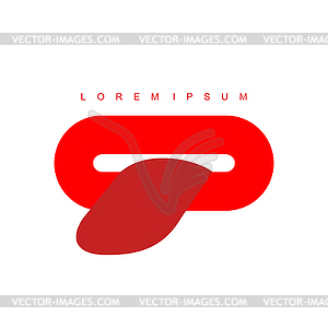 Lips with tongue abstract logo. Red mouth emblem - vector image