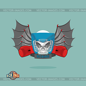 Boxing emblem. Skull in boxing helmet with gloves, - royalty-free vector clipart