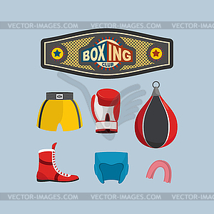 Set Boxing Icons. Boxing equipment - vector image