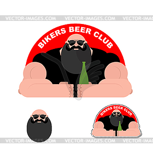 Logo Biker beer Club. Bearded brutal biker. Powerfu - vector clipart