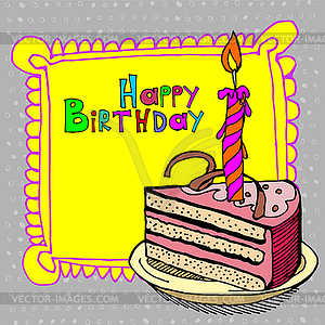 Cute happy birthday cake candle cardtion - color vector clipart