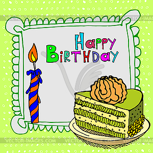 Cute happy birthday cake candle cardtion - vector image