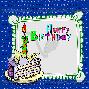 Cute happy birthday cake candle cardtion - vector clipart