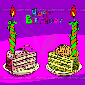 Cute happy birthday cake candle cardtion - vector image