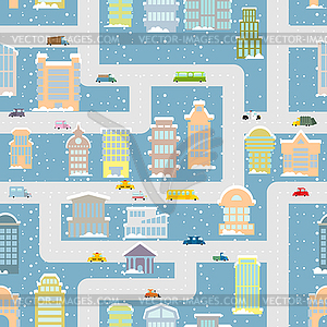 Winter city seamless pattern. Metropolis with Offic - vector clip art