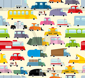 Cartoon car pattern. City traffic jam. Diverse - vector clip art