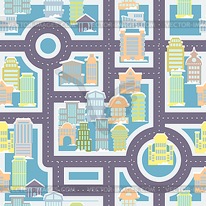 City street seamless pattern. Public buildings and - vector image