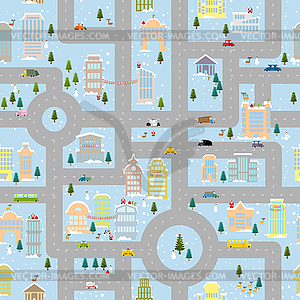 Large winter Christmas town. Metropolis with - vector clipart