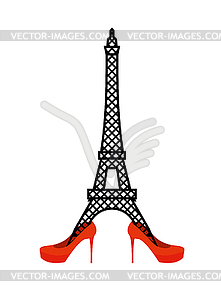 Eiffel Tower in red women`s shoes. Fashion symbol o - vector clipart