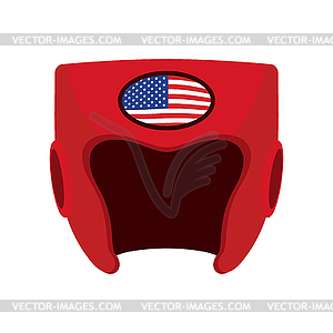 Boxing helmet with flag of America. Red protective - vector clip art