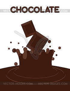 Pieces of chocolate fall into liquid hot - vector clip art