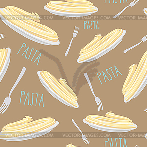 Pasta Seamless pattern. Dish with noodles and - royalty-free vector clipart