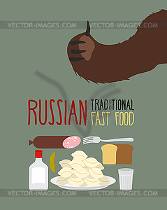 Russian traditional fast food. Bear approves. - vector image