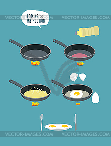 Cooking instruction. Manual cooking scrambled - vector clipart
