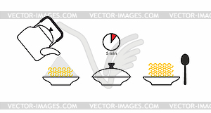 Instructions cooked quick-cooking pasta. Pour - vector clipart