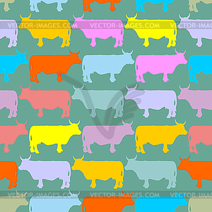 Сolored cows Herd. Seamless pattern ornament of  - vector clip art