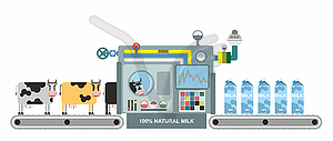 Инфографика производство молока. Этапы молока - векторизованное изображение