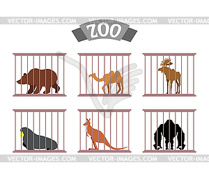 Zoo. Collection of wild animals in cages. Beasts - vector image