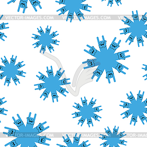 Snowflakes rock hand sign seamless patetrn. Rock an - vector image