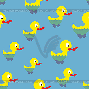 Ducks swim in pond seamless pattern. Waterbird in - vector clip art