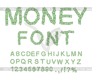 Money font. Letter of dollar. Alphabet of money. - vector clipart